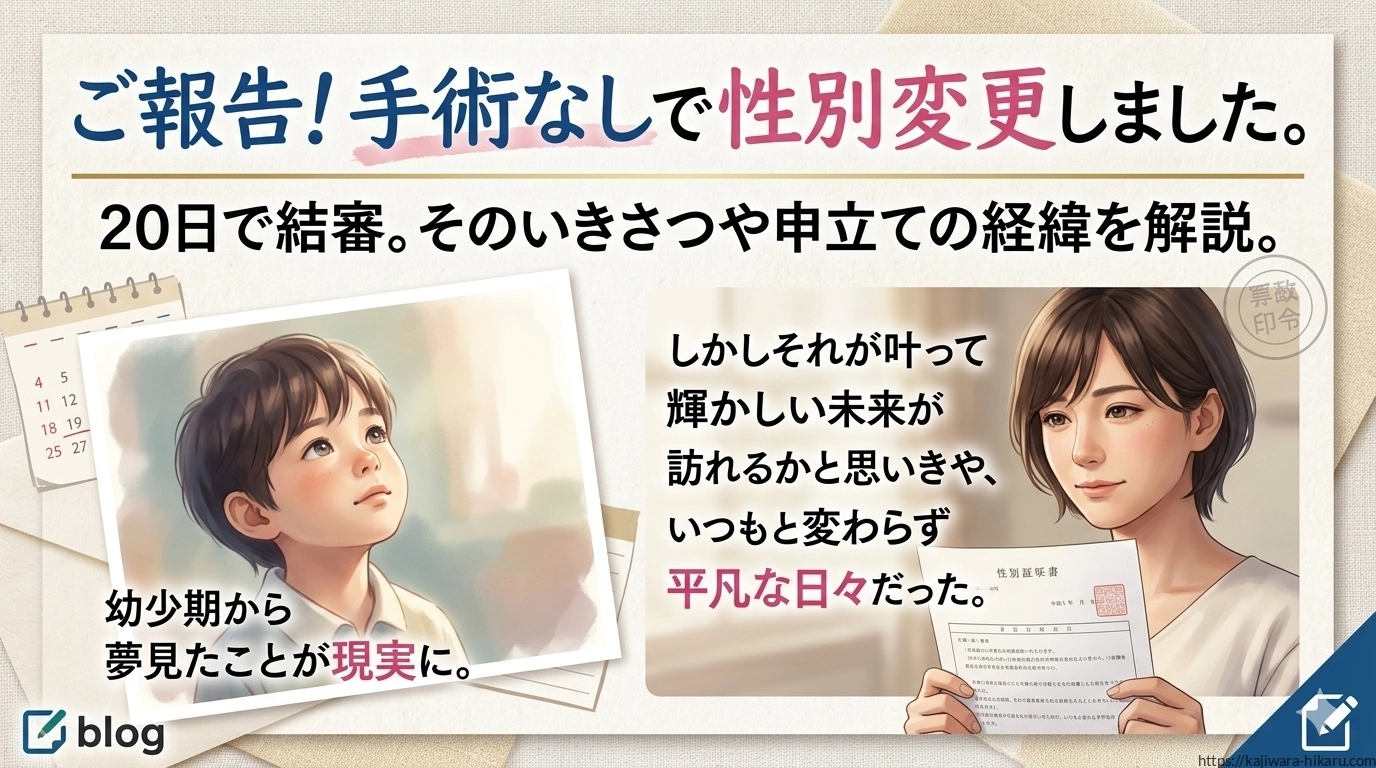 ご報告　性別適合手術なしで性別変更しました